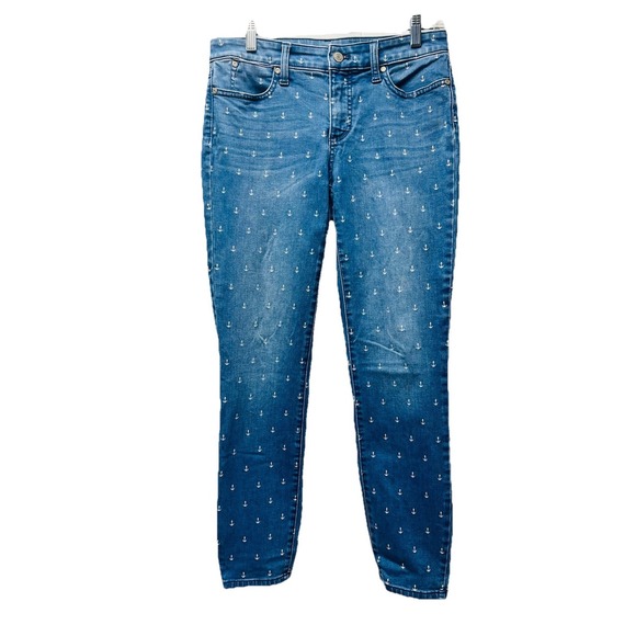 Talbots Denim - Talbots Flawless 2 Blue Denim Slim Ankle Jeans Anchor Print Nautical Coastal Y2K